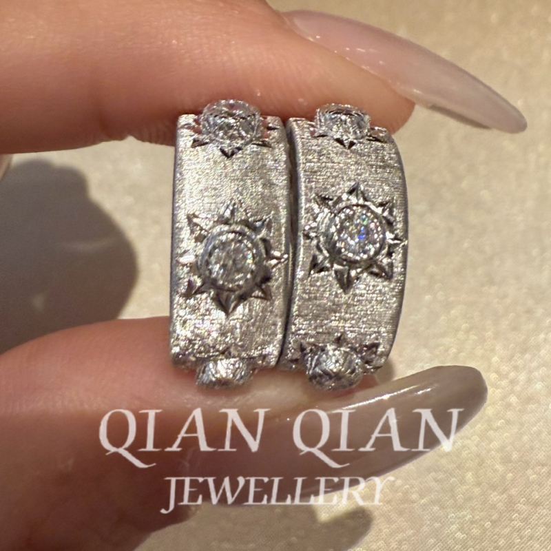925银耳饰 【倩倩珠宝】意大利中古风八芒星拉丝耳饰 S925银镀金