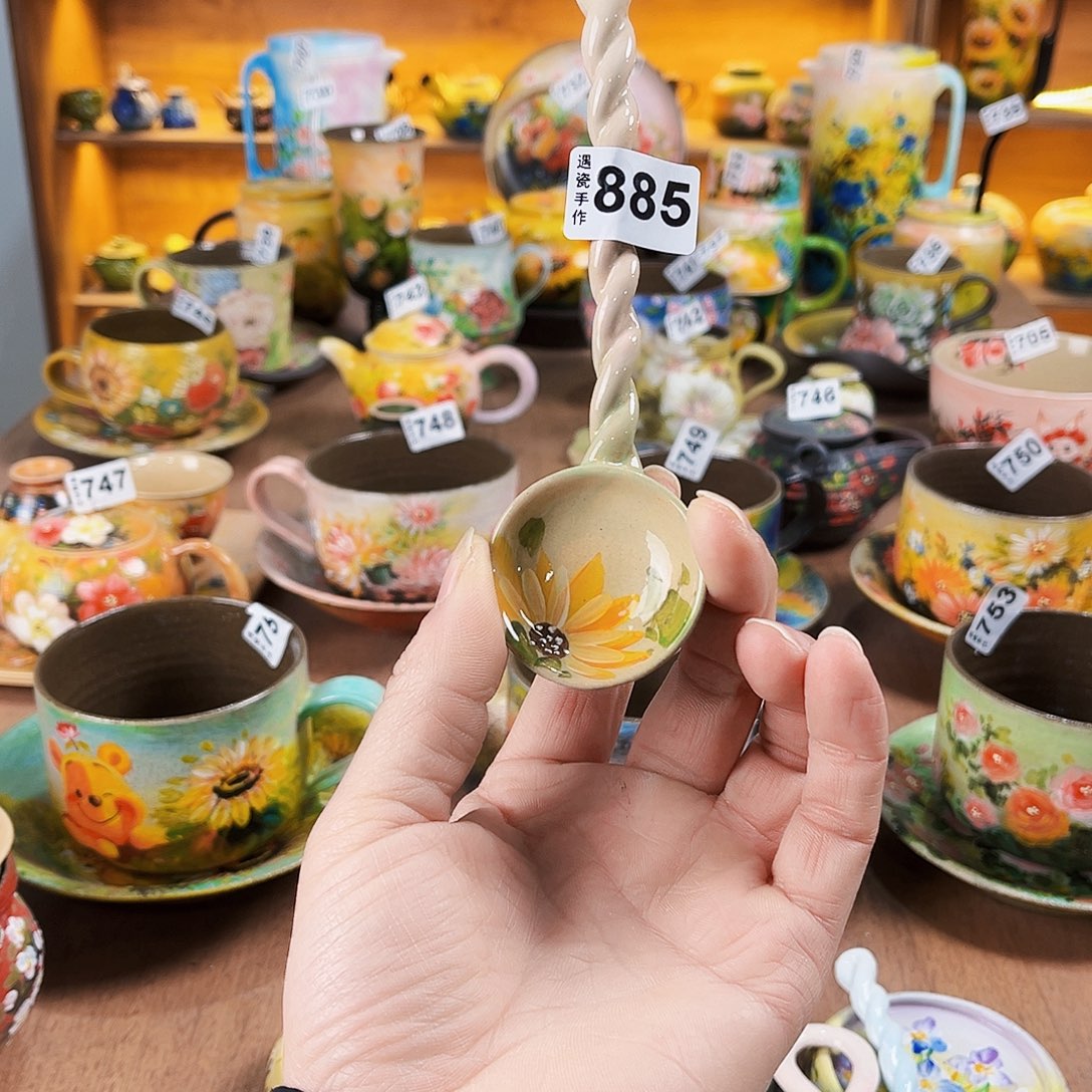 杯纯纯油画风瓢羹