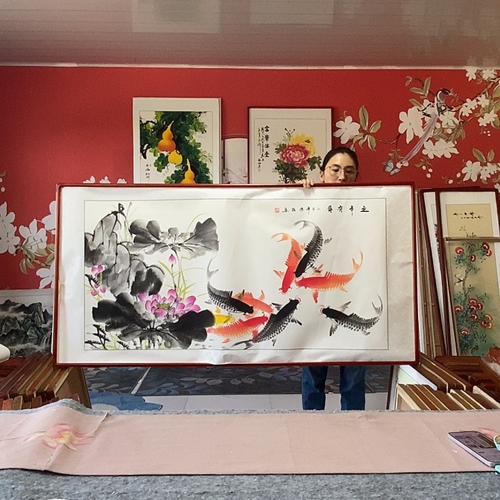 国画手写手绘带框包邮国画作品82✖️162