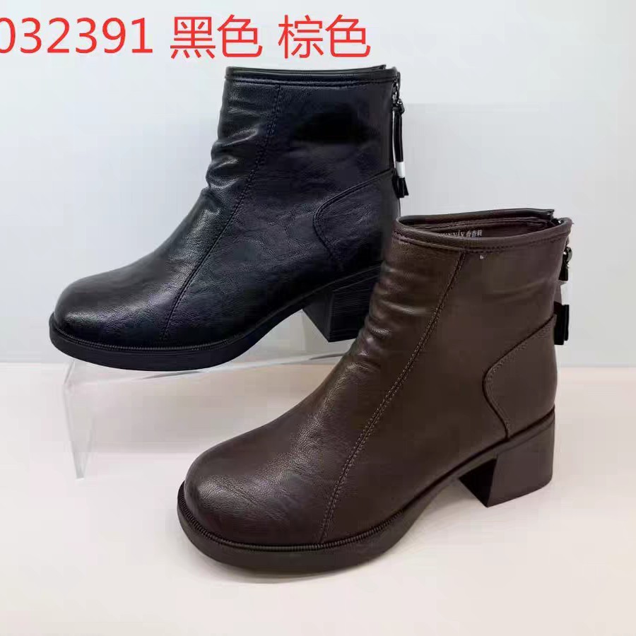 香香莉女鞋2025冬季新款32391粗跟短靴女加绒保暖马丁靴百搭瘦瘦