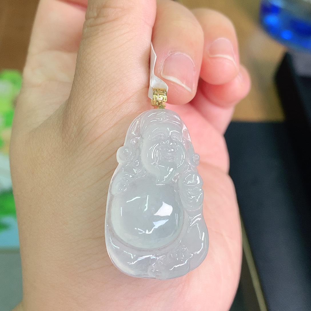 翡翠颈饰18K金镶嵌冰胶大财神爷