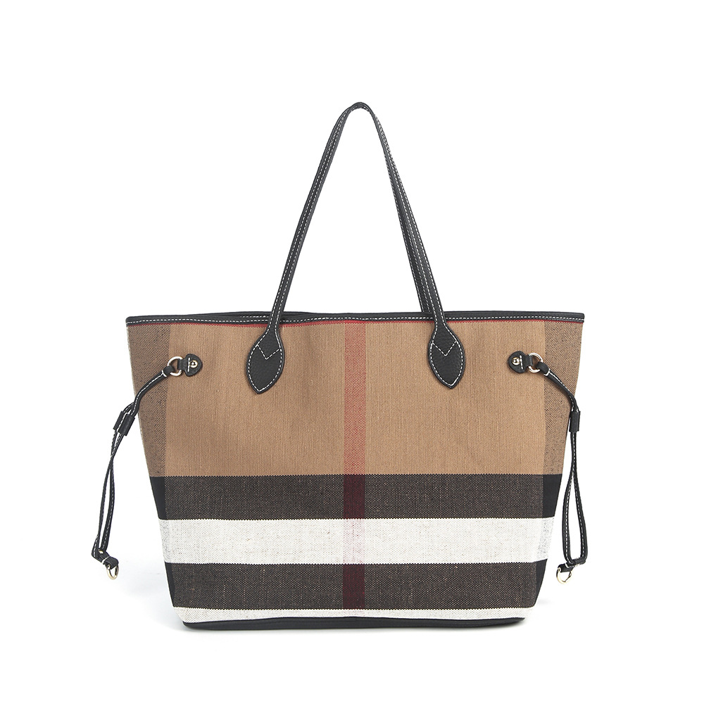 新款半手工黄麻托特包配牛皮经典大容量通勤包女包子母包-21290B