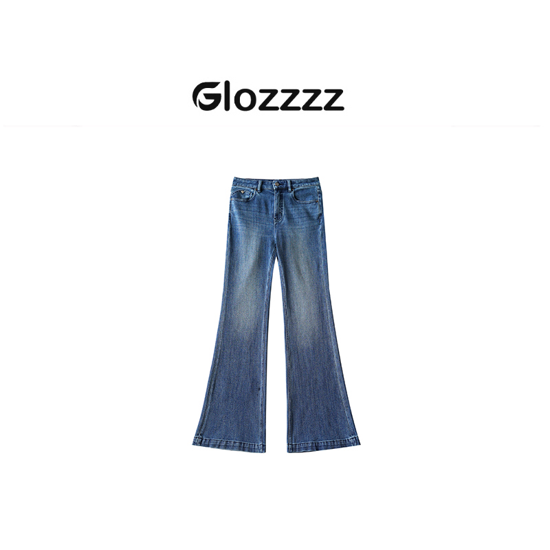 【Glozzzz】蓝雾 定制水洗色设计款皮标微喇拖地牛仔裤XX 98609