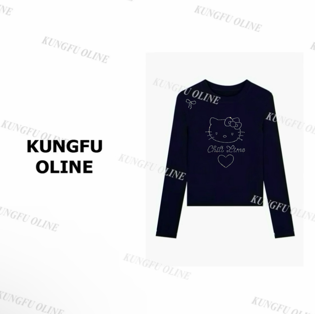 【桃桃】【蝴蝶结KT猫】CT43-66秋季流光风羊毛流行印花T恤正肩