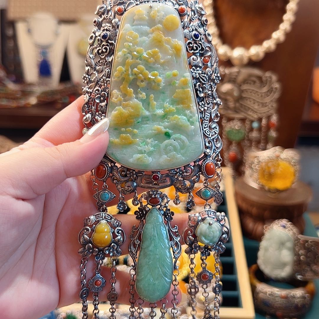 翡翠银S925镶嵌颈饰国风