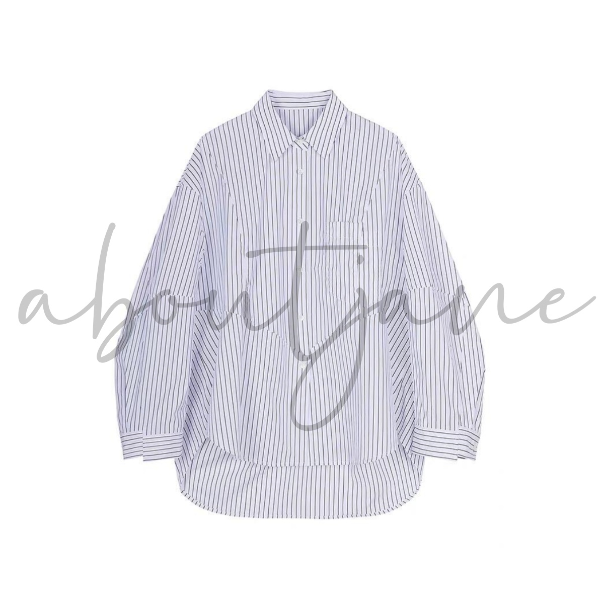 糕糕 「 解构设计 」羊腿袖条纹宽松长袖衬衫CS098915