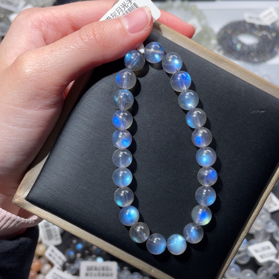 未镶嵌长石手链加拿大蓝光灰月光8m+