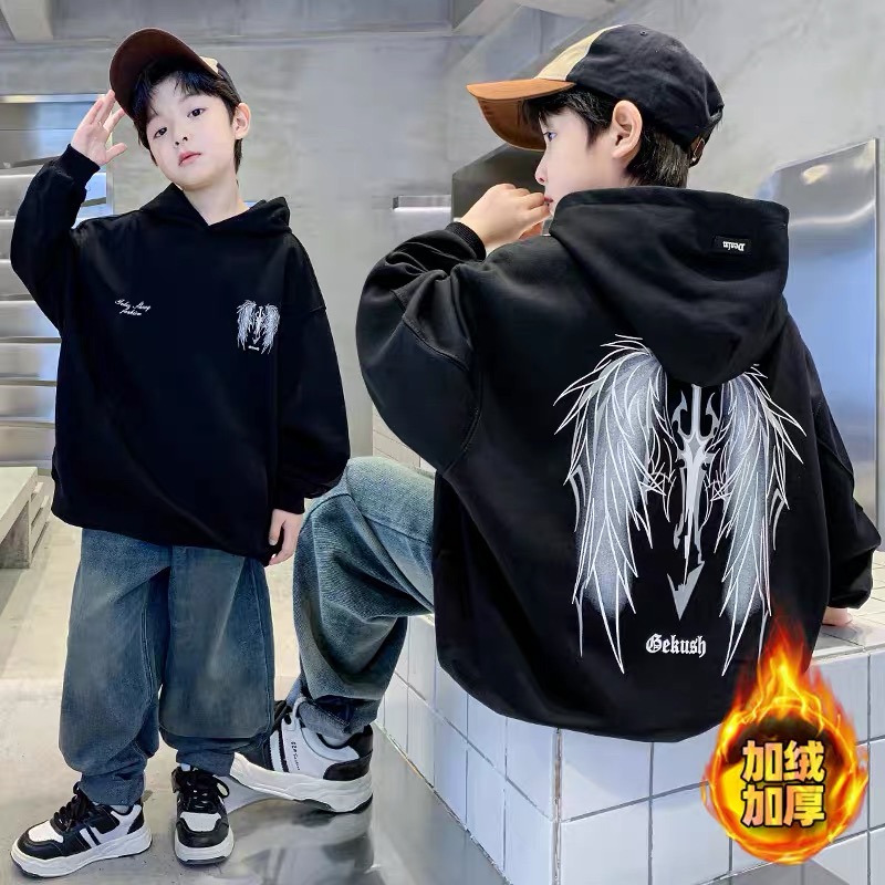 201308童装男童加绒卫衣2025秋冬季新款潮酷帅气时尚加绒连帽卫衣