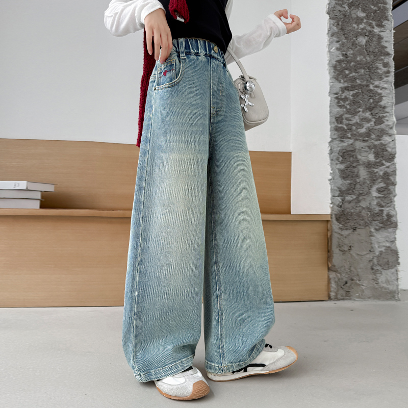 女童牛仔裤春秋2025新款秋季宽松阔腿裤大童韩版直筒秋装儿童裤子