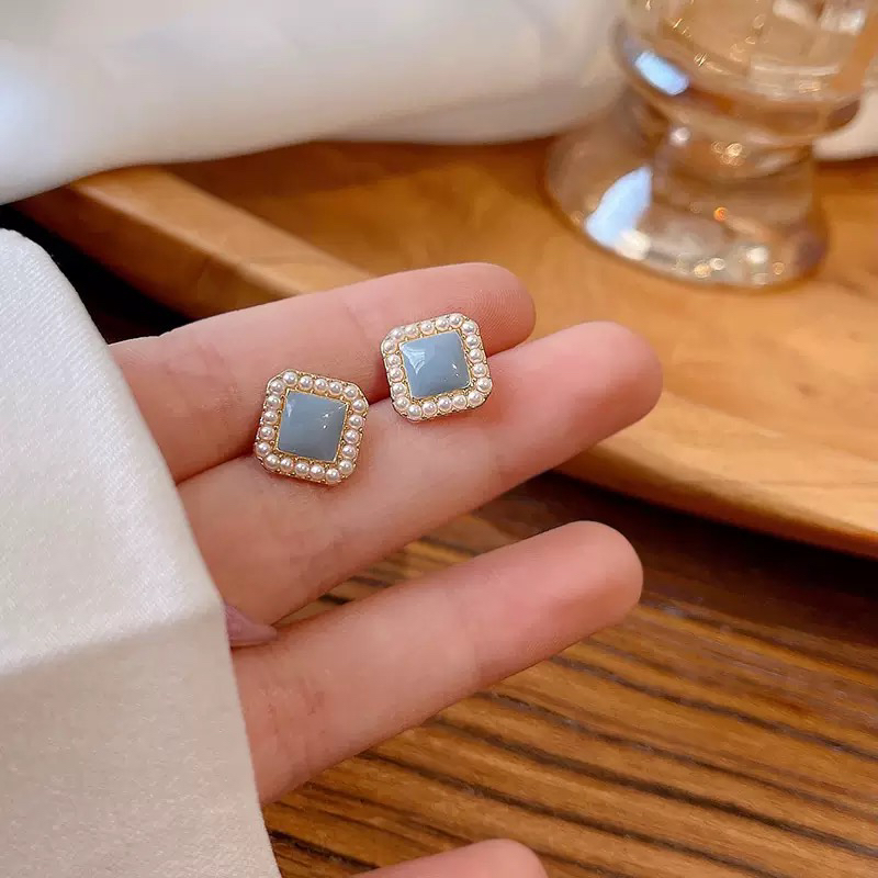 合金耳饰 蓝色日韩法式复古女民族风耳钉几何