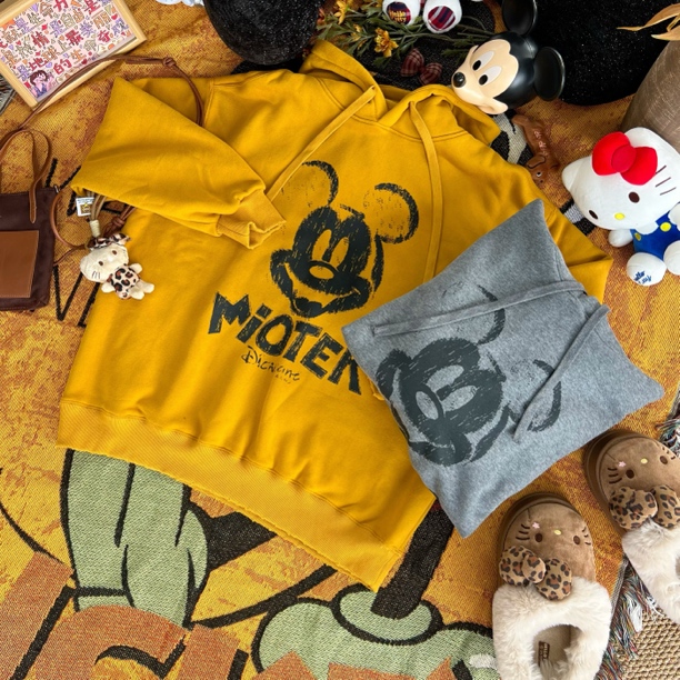 RUSHMOON【美式做旧加绒加厚米奇卫衣】