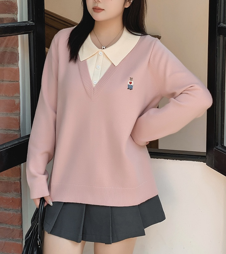 DY大码女装假两件气质甜美学院风毛衣