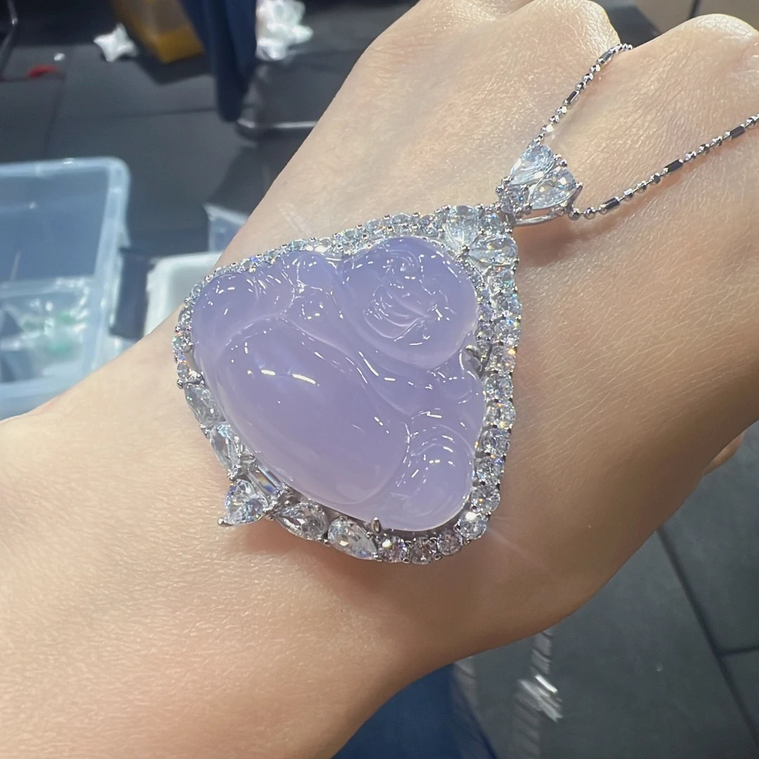 S925银天然玛瑙玉髓佛公大吊坠/2454