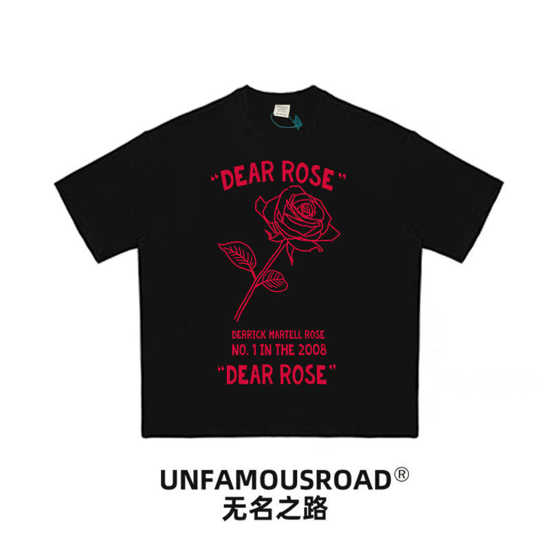 unfamousroad大宇仓-单面款 黑白罗斯镂空-重磅美式100%纯棉短袖