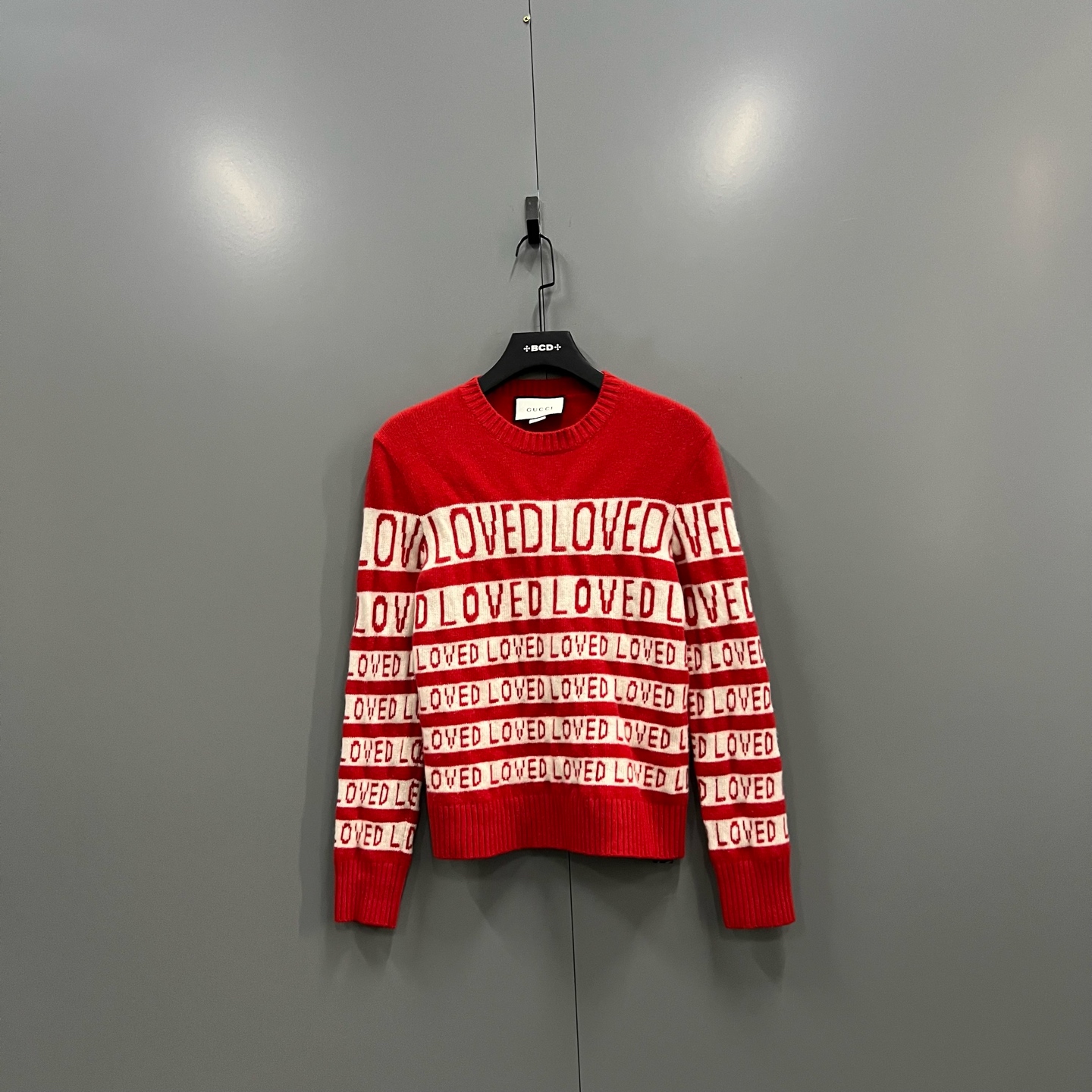 99新 GUCCI/古驰 zz52 拼色条纹LOVED印花毛衣 M码/98新/609560