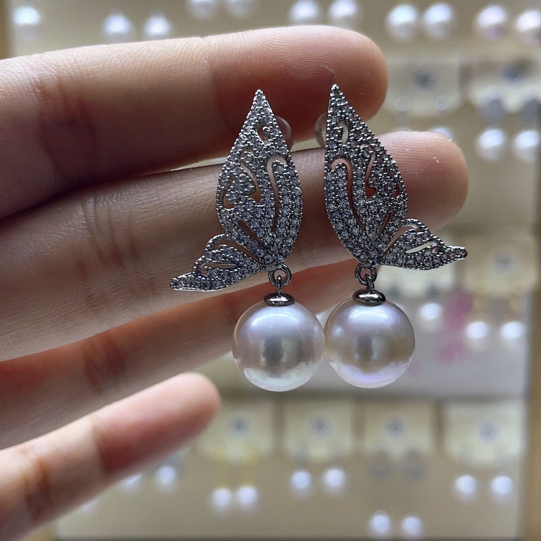 银S925镶嵌淡水珍珠耳饰