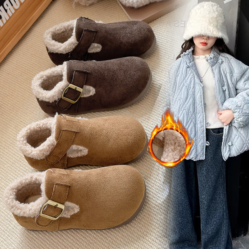 女童加绒二棉鞋子儿童勃肯鞋2025秋冬季新款毛毛加绒宝宝冬鞋