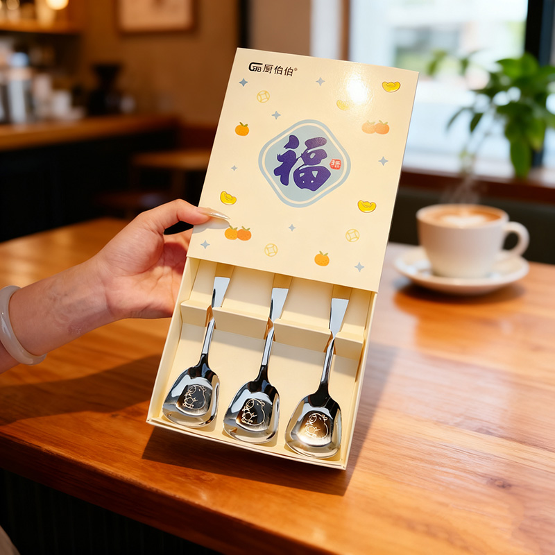 福满禄满304不锈钢福禄平底勺干饭勺吃饭喝汤勺