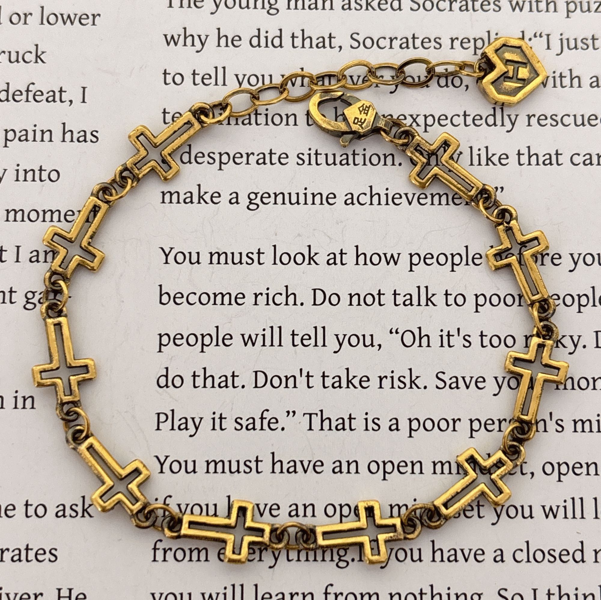 水贝千玺珠宝 十字架足金999手链黄金复古电黑工艺5D精品黑金金饰