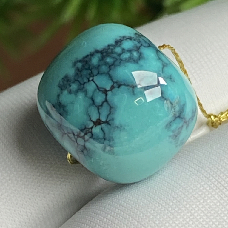 尺寸12.3mm高瓷瓷釉级水草纹老型珠原矿绿松石