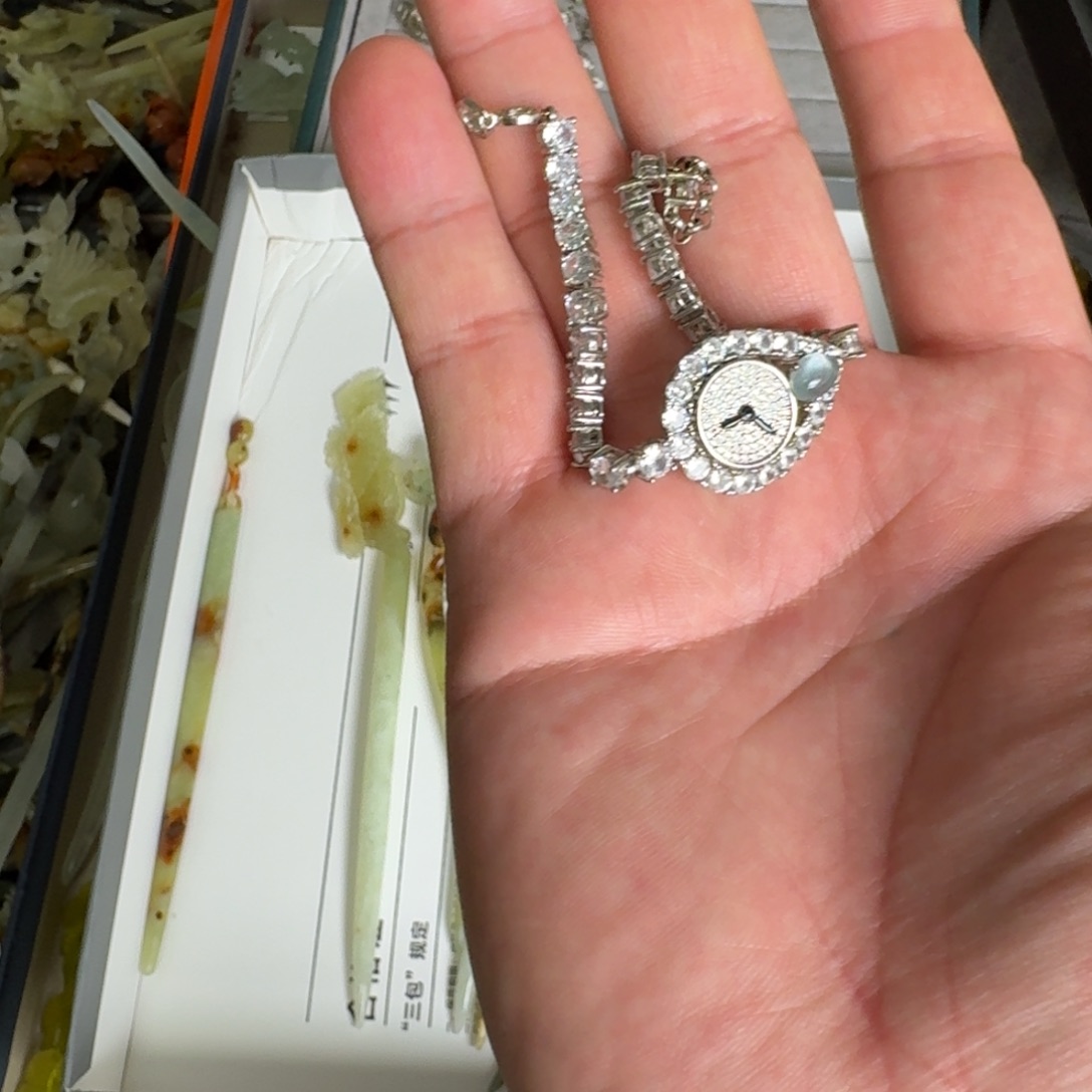 岫玉手链银S925镶嵌明君玉簪就是好看