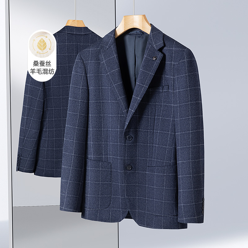 男士绵羊毛混纺桑蚕丝单西外套商务休闲西服上衣韩版修身便西外套