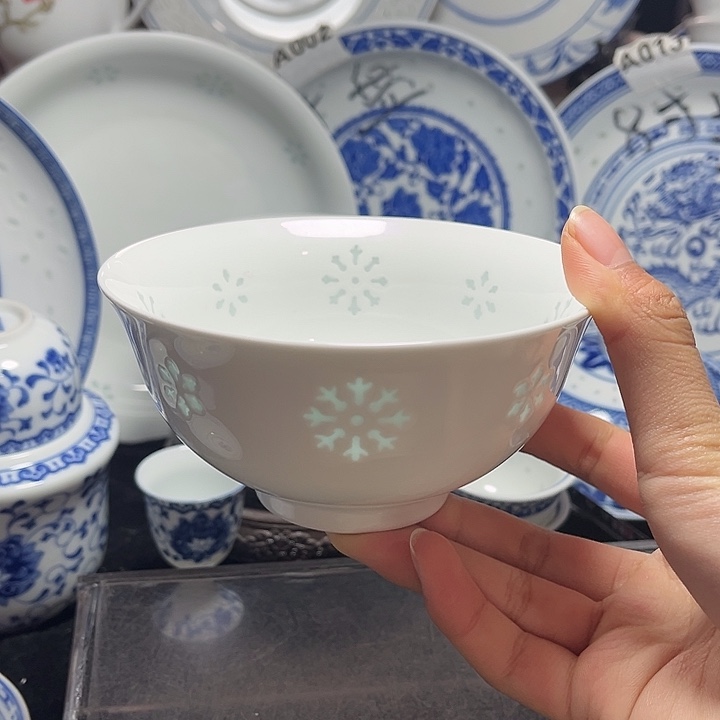 碗素玲珑雕塑雪花五寸饭碗