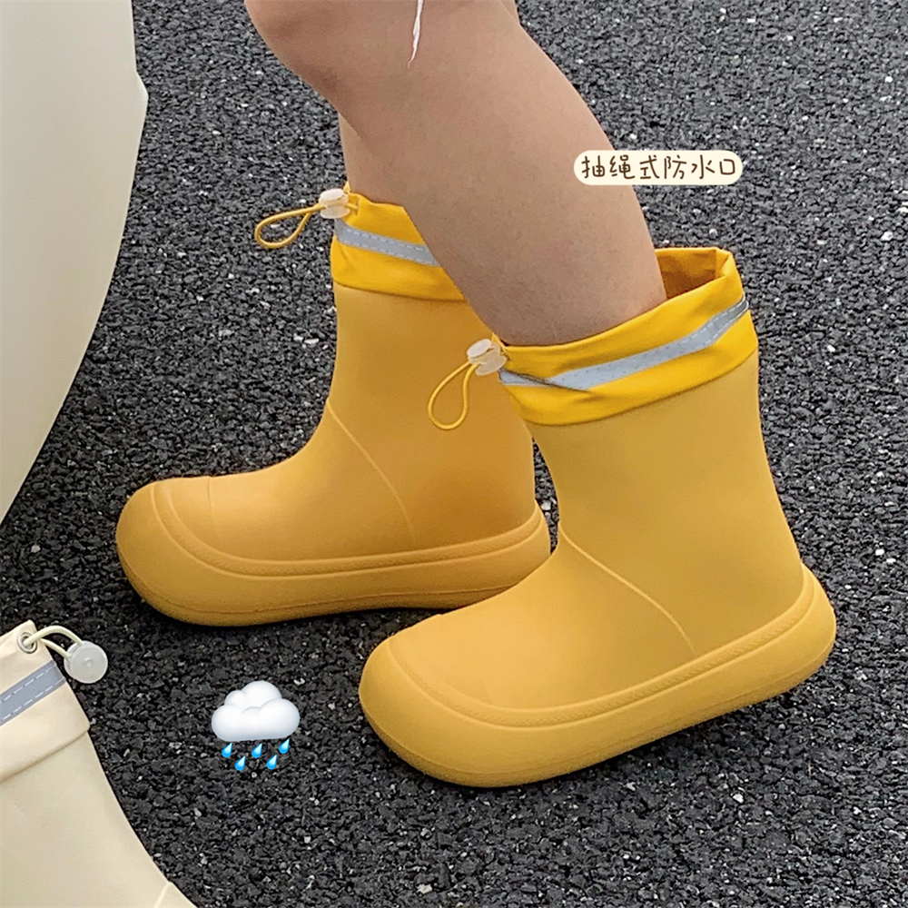 四季通用户外抽绳束口防水雨鞋女软底防滑亲子学生时尚外穿水筒靴
