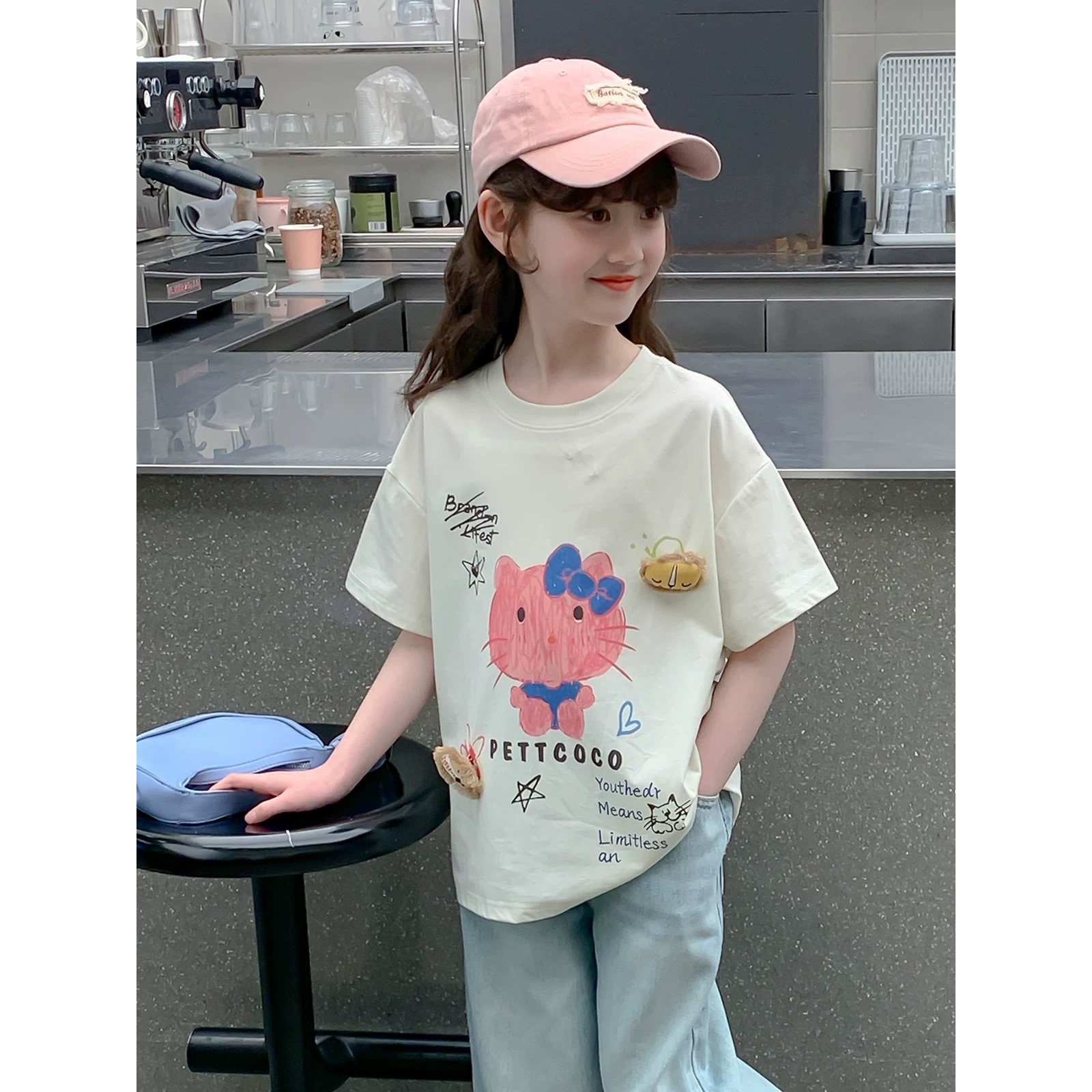 2025夏涂鸦凯蒂立体玩偶短袖T恤(100%棉) D311 311 M