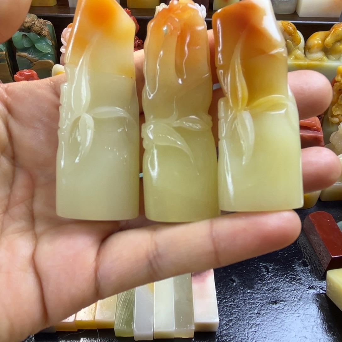 印石寿山石芙蓉节节高三个一套