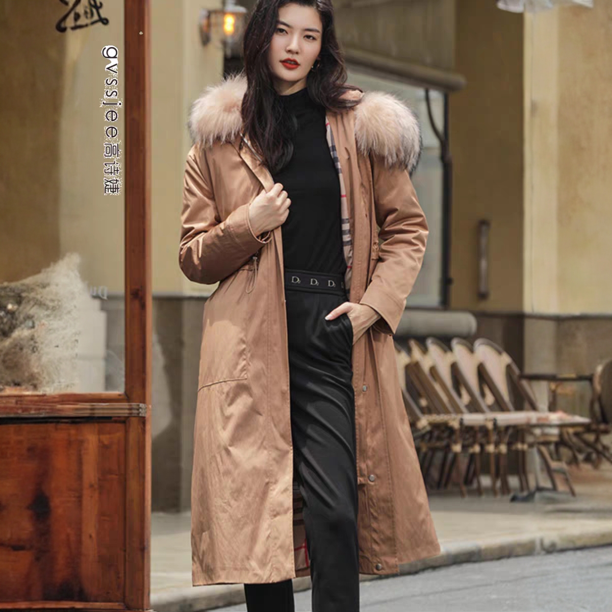高诗婕冬季新款爆款女士休闲貉子大毛领派克服外套224535343