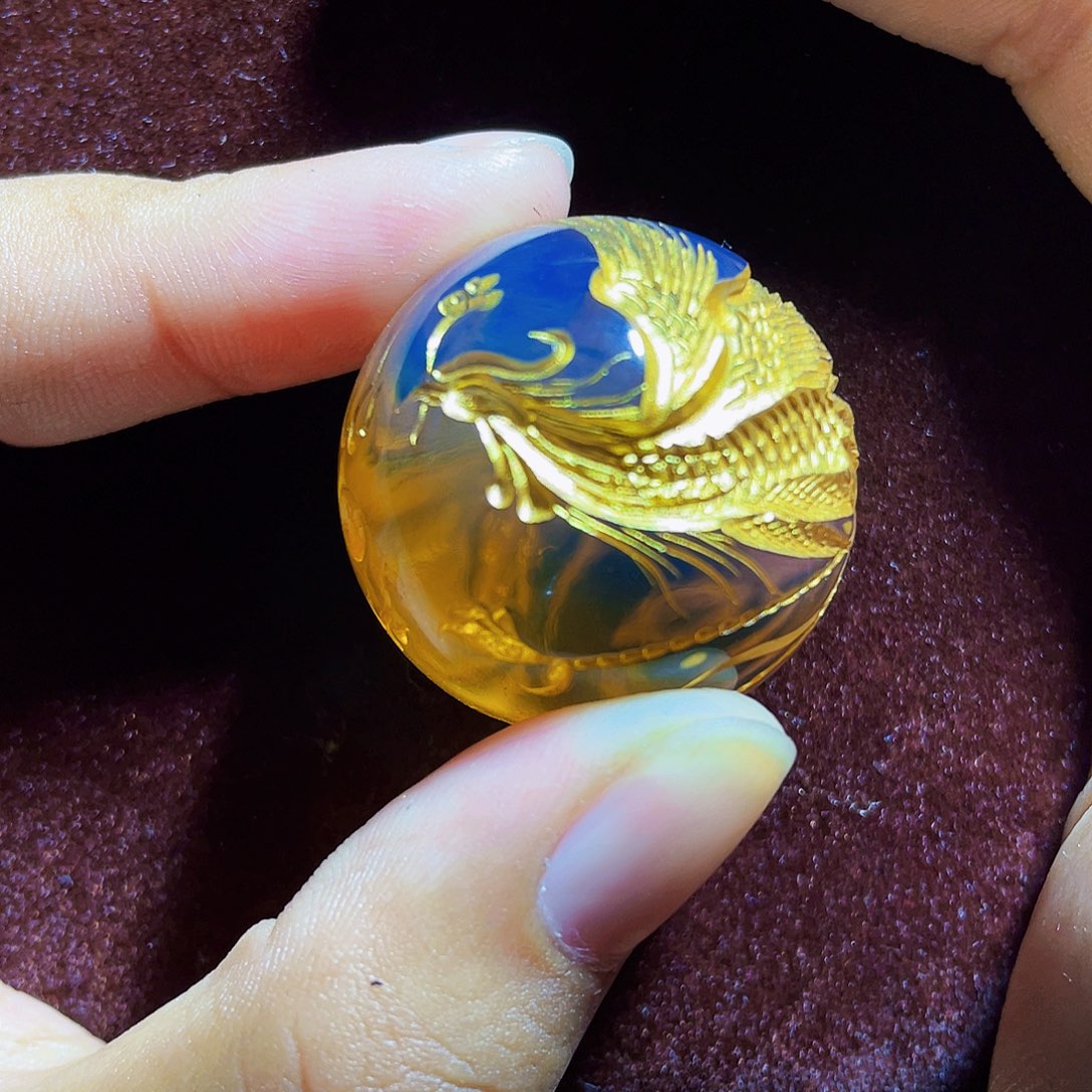 蓝珀裸石未镶嵌凤珠30