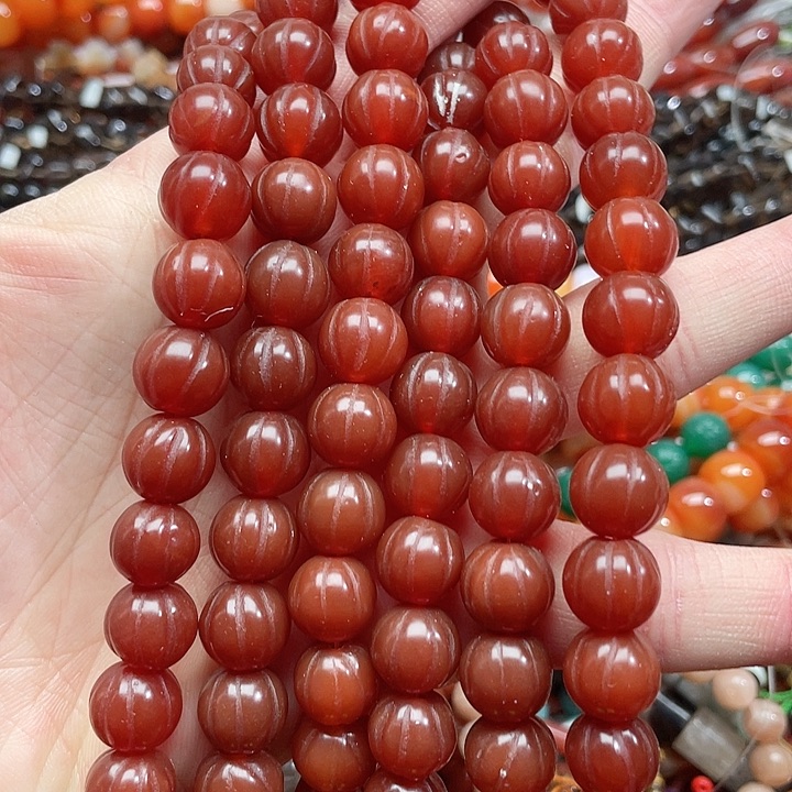 玛瑙/玉髓珠宝半成品未镶嵌一条12mm红玛瑙南瓜