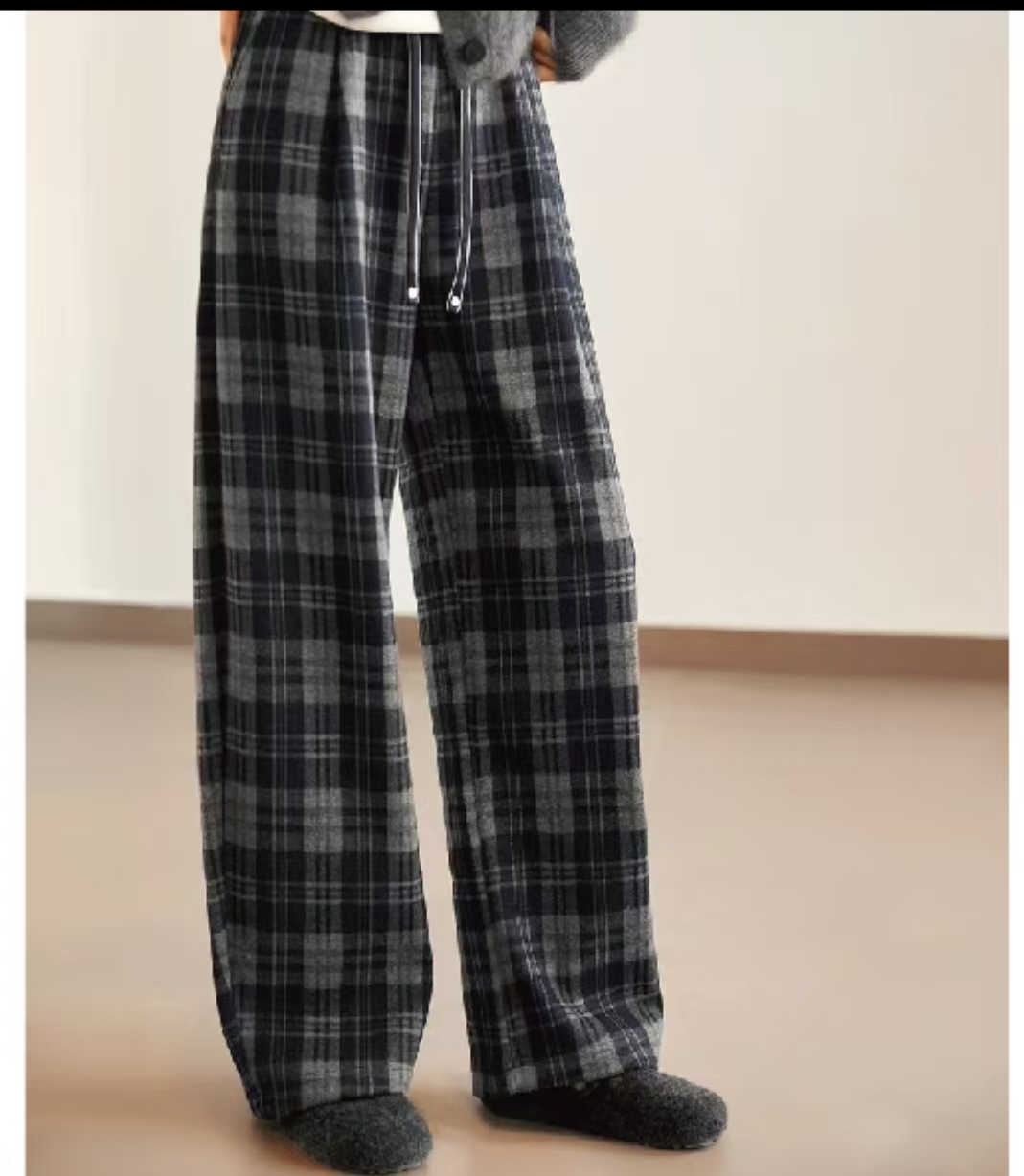 格子阔腿裤休闲时尚直筒裤