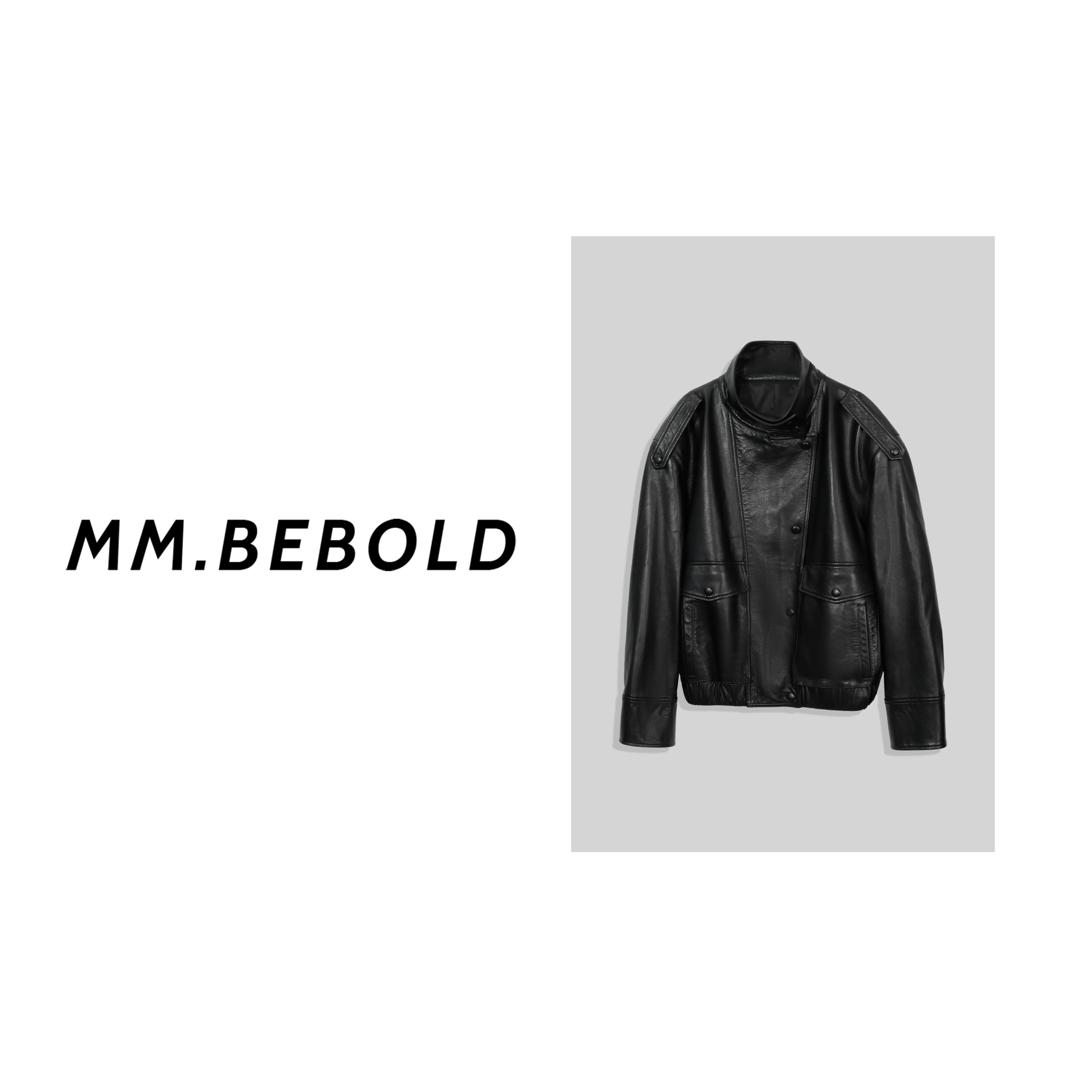 【妙姐精选】潜也 大翻领廓形短款皮外套MO288