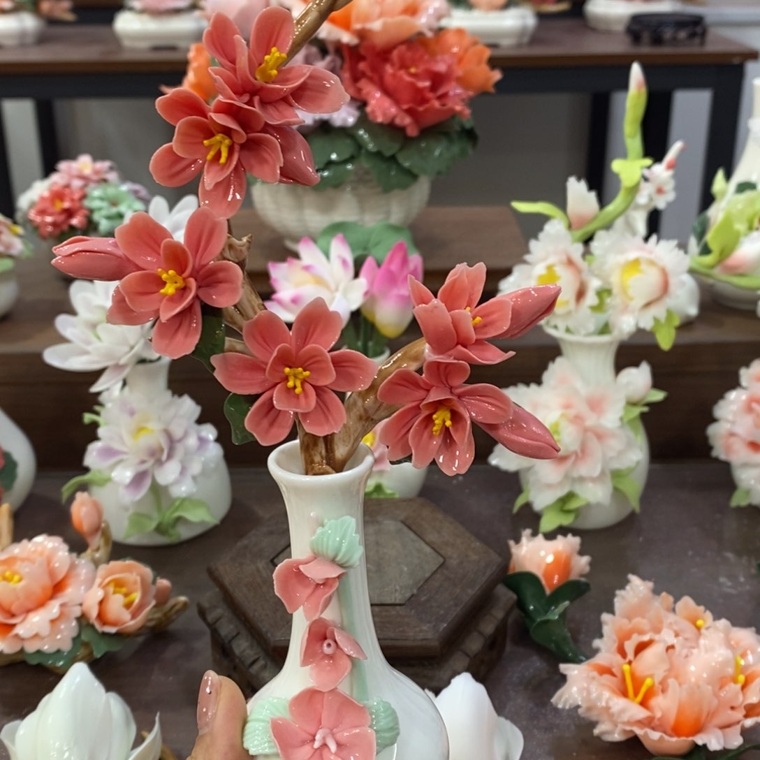 瓷片陶瓷手工花摆件