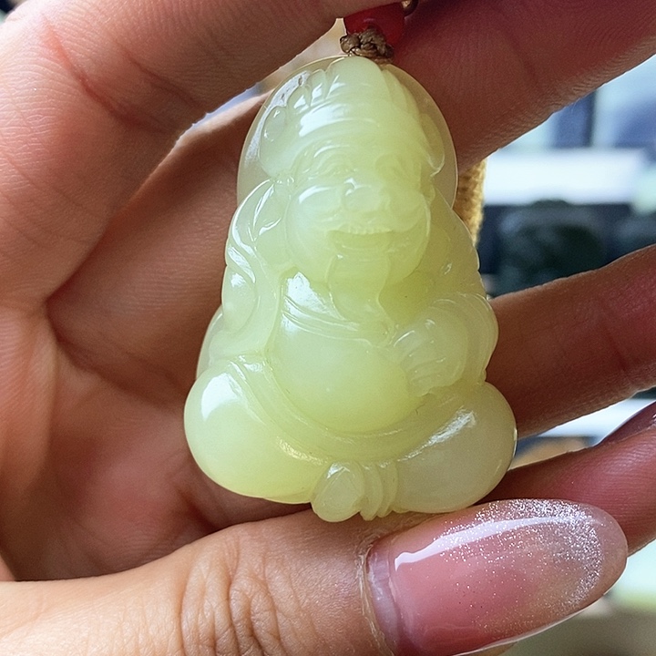 和田玉未镶嵌颈饰新疆若羌黄口财源滚滚来黄财神