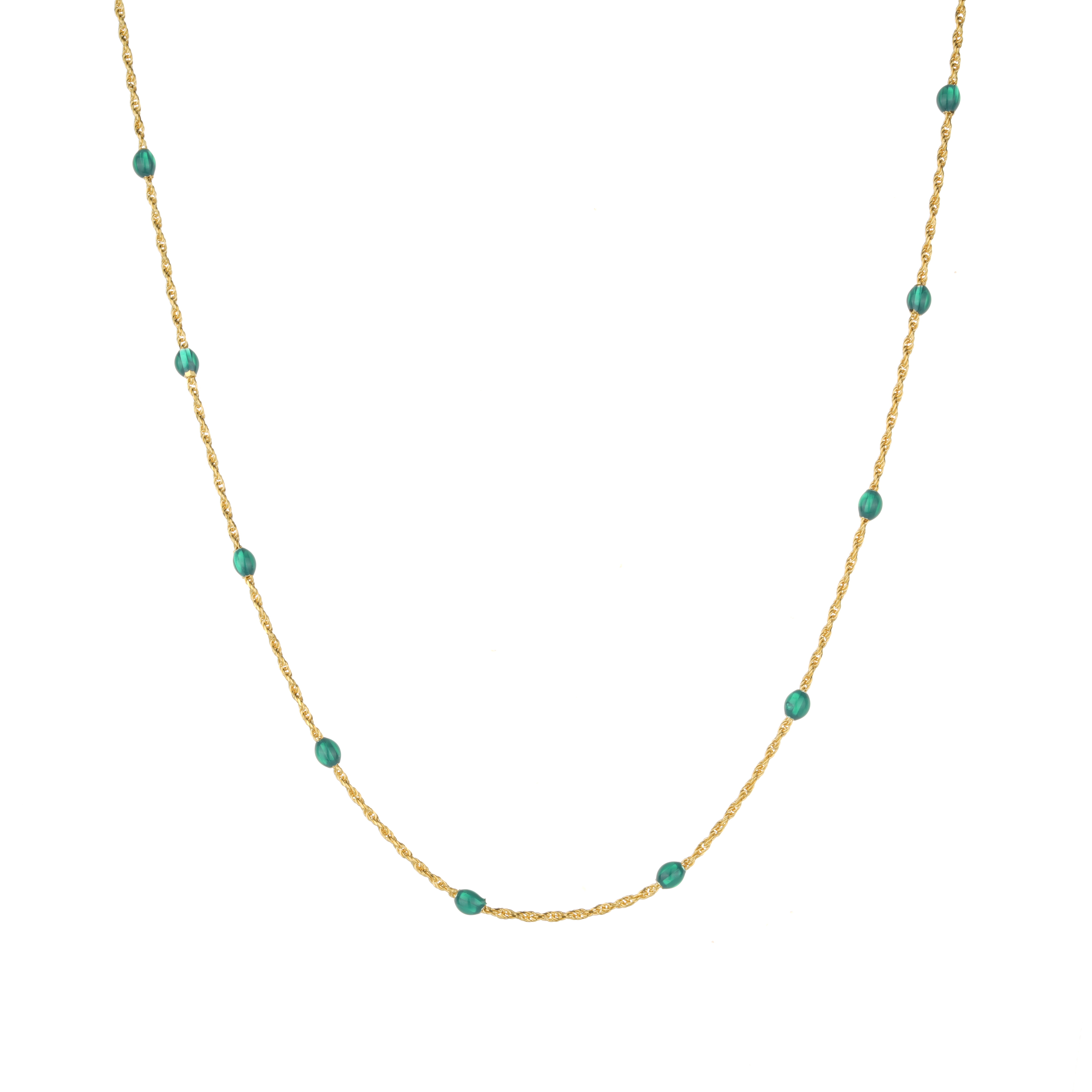 坠链均925银合成锆石 绿色珠珠百搭项链0384