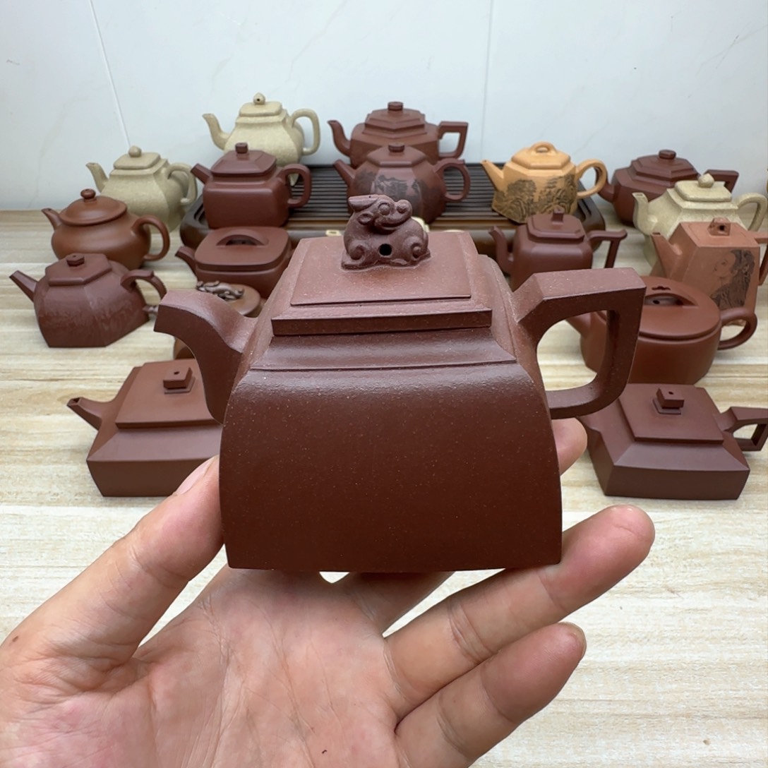 紫泥壶半手工制作紫泥升方壶200c c