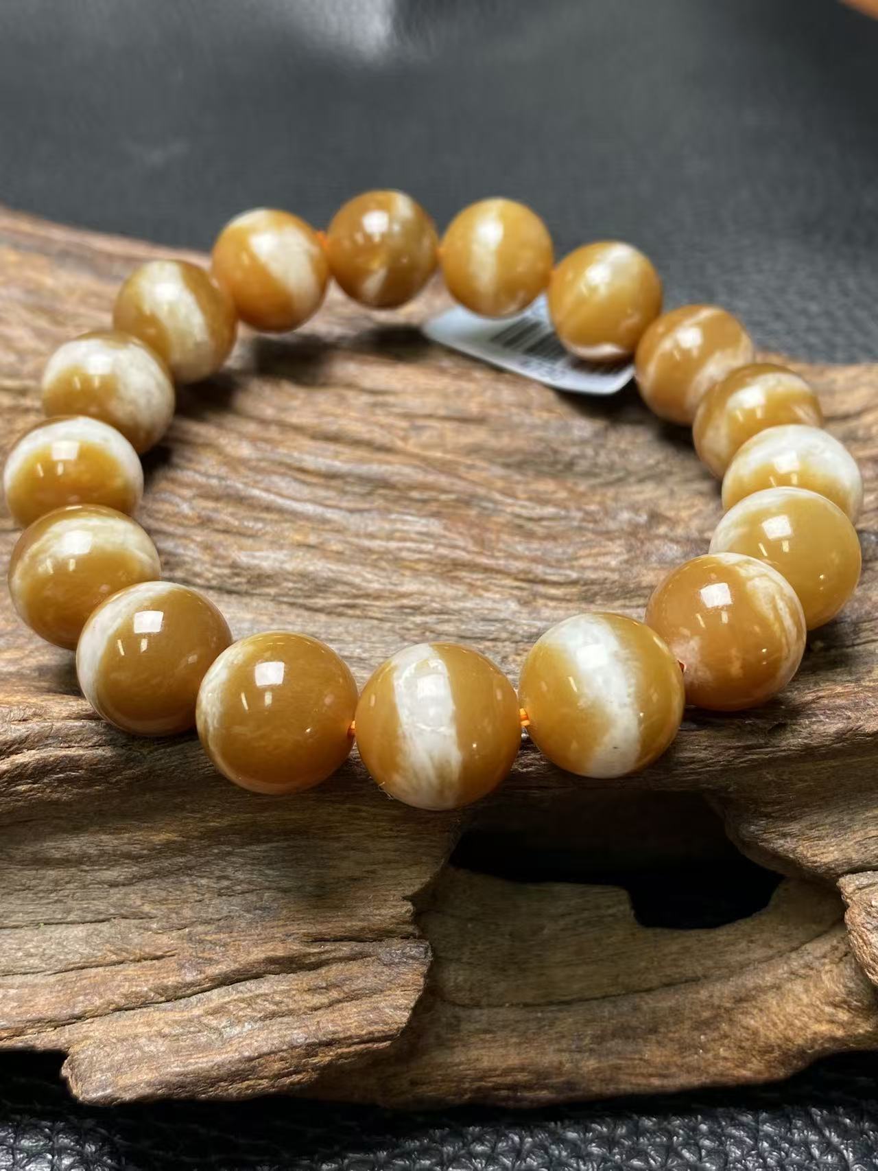 天然和田玉精品一线天聚宝盆老红糖12mm左右特色手串