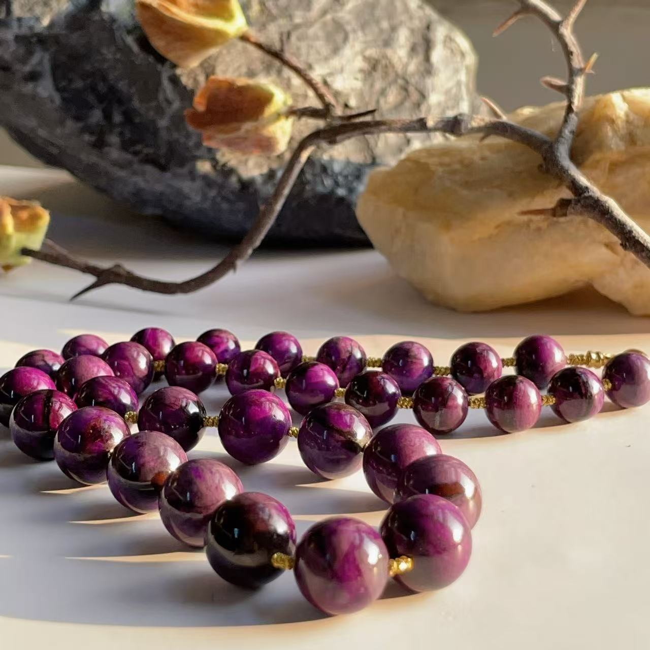 舒俱来帝王紫圆珠微塔项链18k/45cm/4mm+/AZB3817