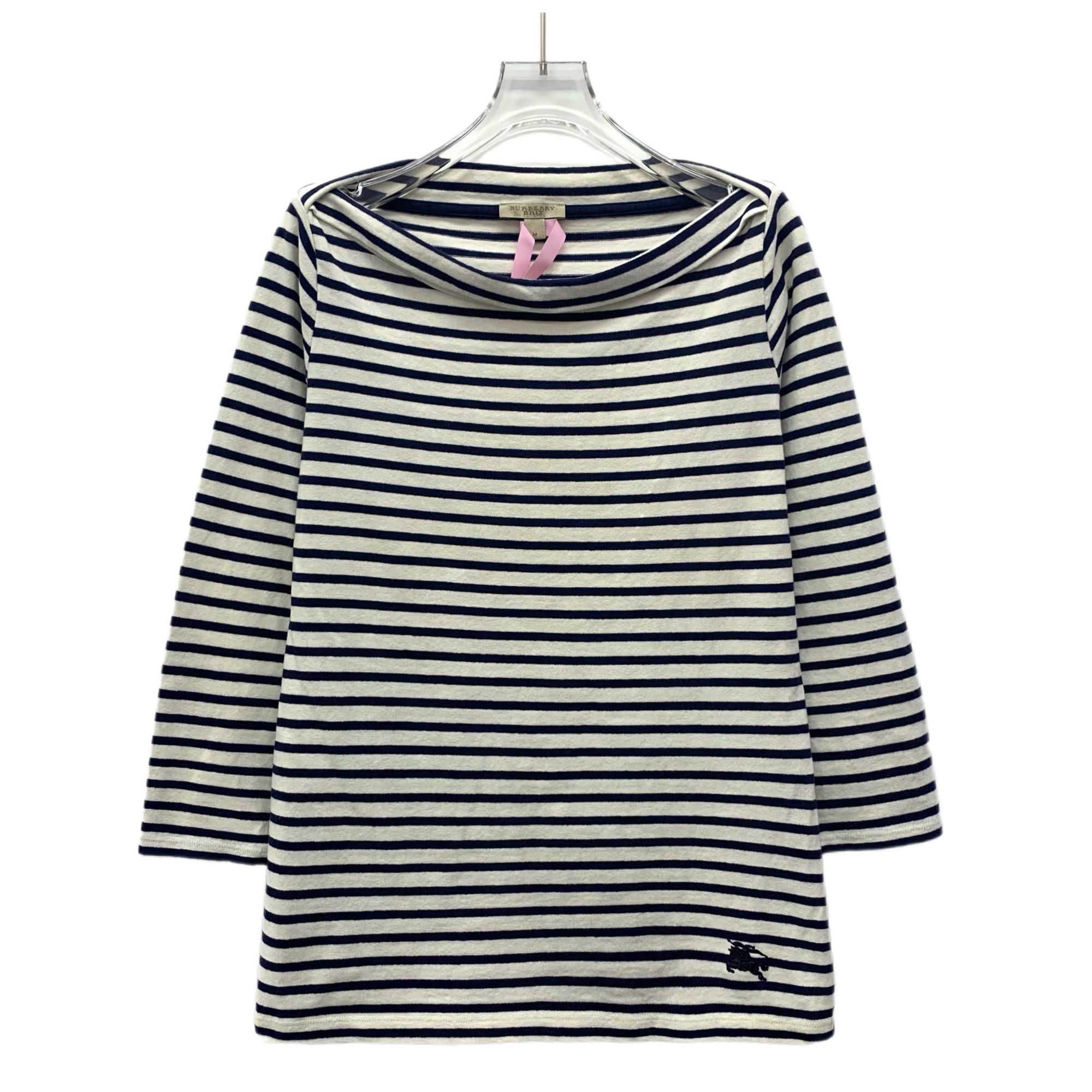 99新 BURBERRY/博柏利 FW0026 拼色条纹战马刺绣棉质长袖T恤 M码