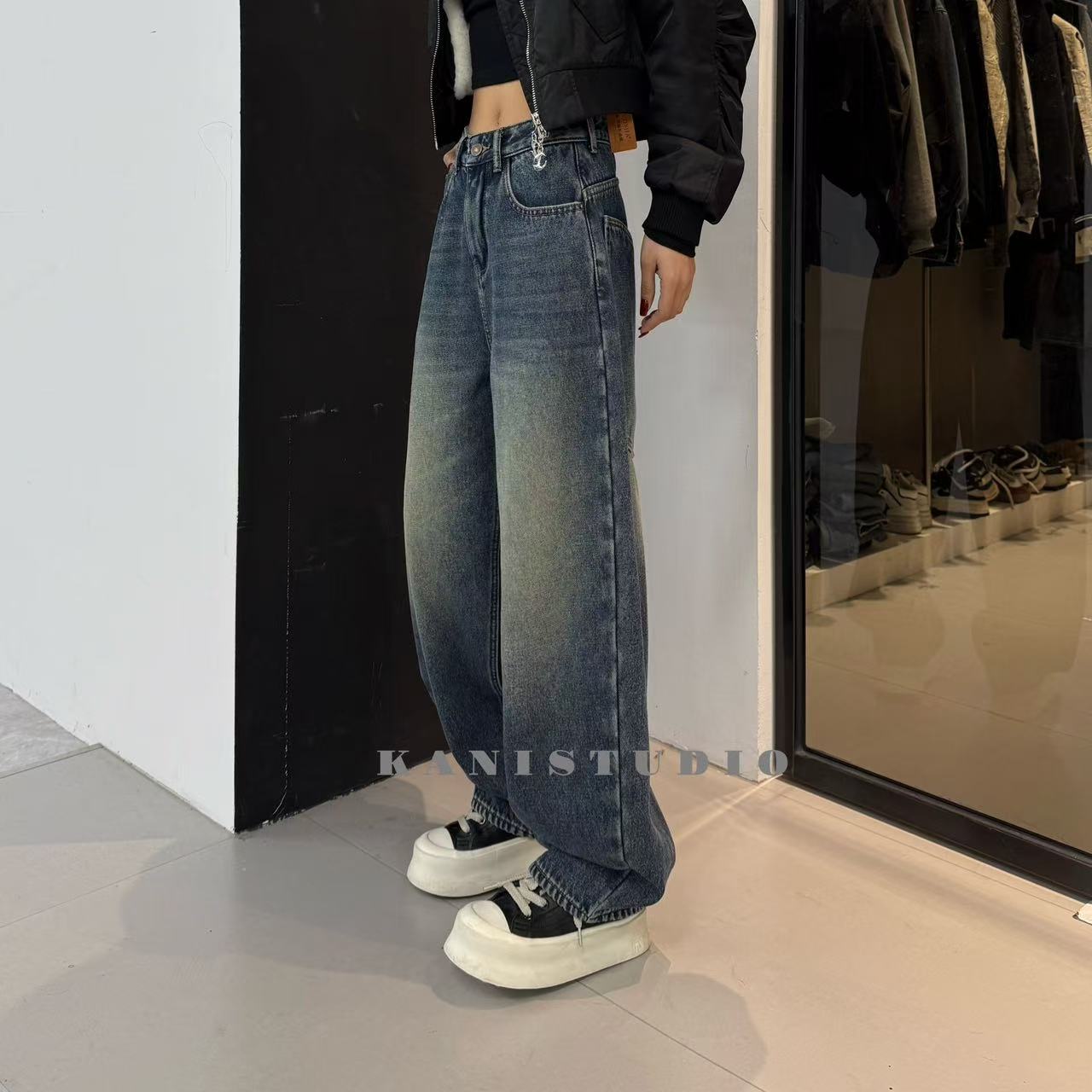 EZ8852新款2025爆款弯刀裤秋冬季加绒百搭时髦洋气宽松穿搭牛仔裤