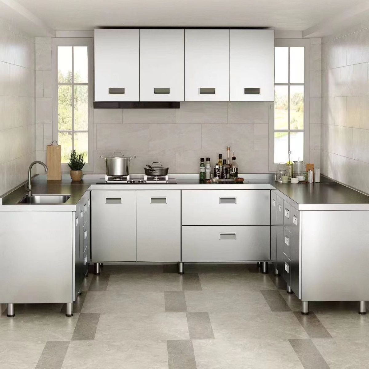 【工厂直销】食品级304餐边柜不锈钢橱柜灶台水池碗柜加厚家用