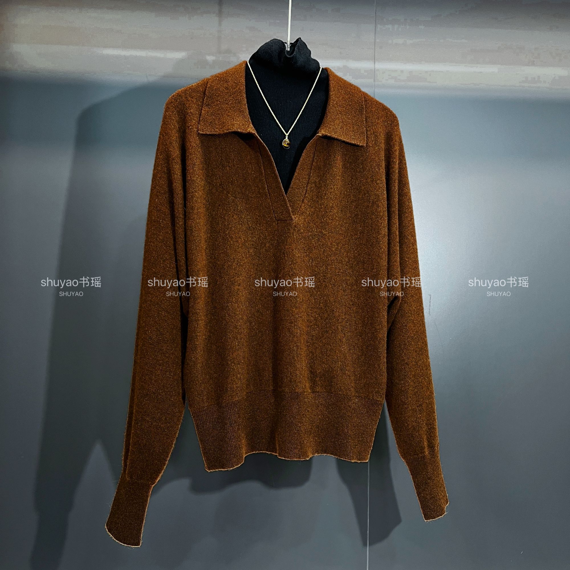 【山羊绒】V领针织女冬季新款慵懒风显瘦毛衣外搭