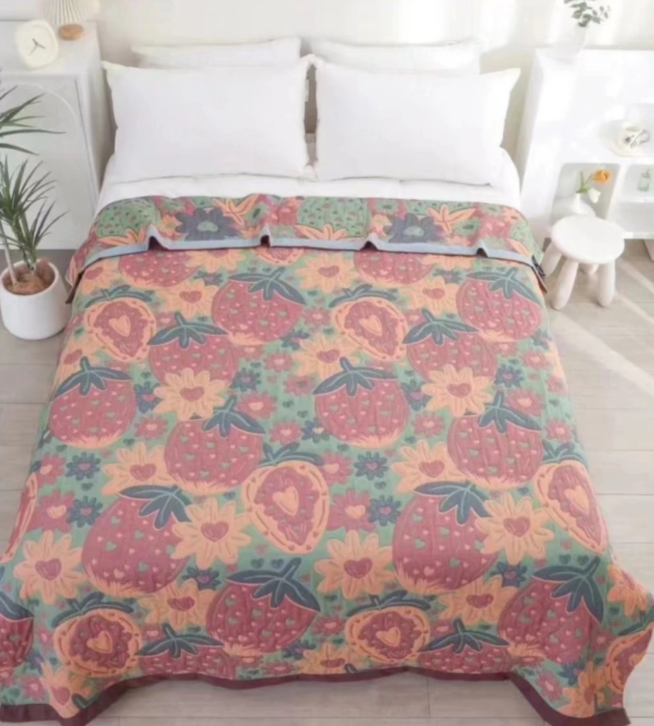 【盖毯】四季通用多层纱布150*200cm 草莓甜心