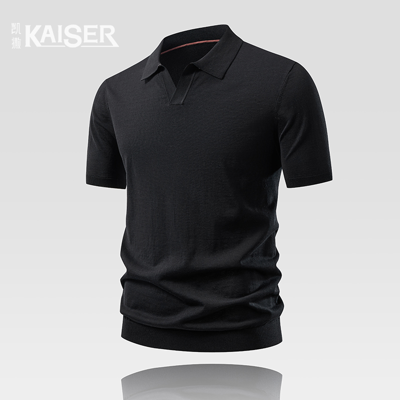 KAISER/凯撒海鸥领短袖T恤男夏季舒适麻感透气高档针织衫高弹爽滑