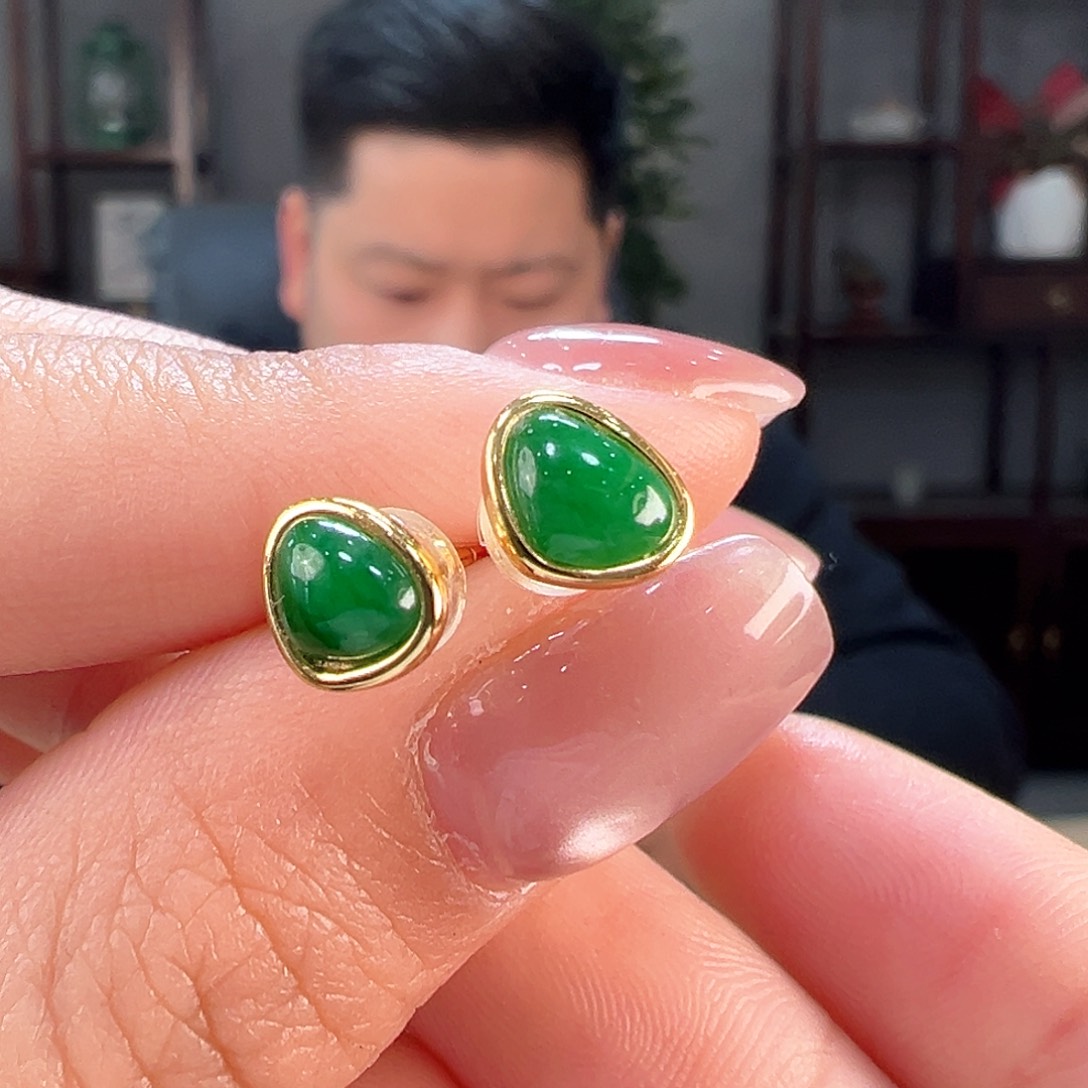 翡翠耳饰银S925镶嵌耳环