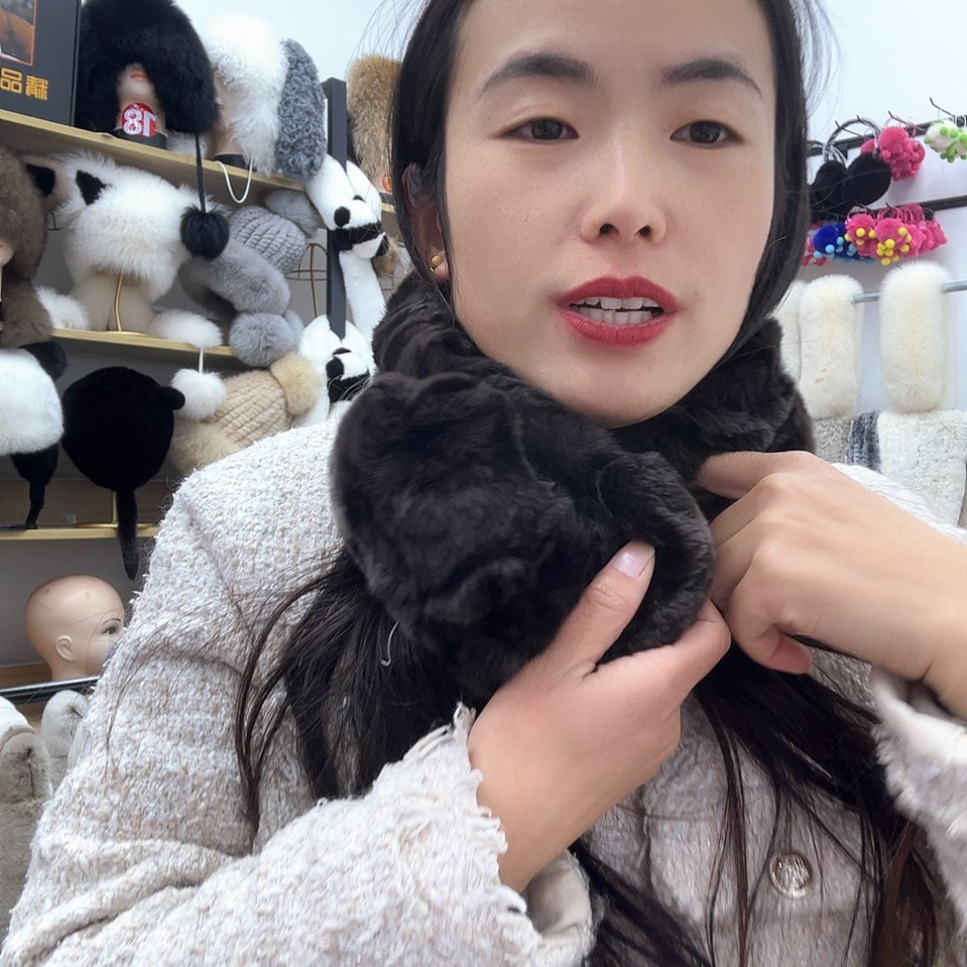 兔皮深咖啡豹纹瑕疵围巾