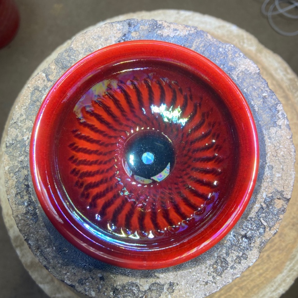 建窑建盏 柿红跳刀束口七彩